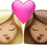 Kiss: Woman, Woman, Medium-Light Skin Tone, Medium Skin Tone Emoji 👩🏼‍❤️‍💋‍👩🏽 image - Apple style