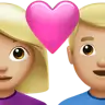 Couple With Heart: Woman, Man, Medium-Light Skin Tone Emoji 👩🏼‍❤️‍👨🏼 image - Apple style