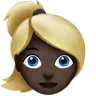 Woman: Dark Skin Tone, Blond Hair Emoji 👱🏿‍♀️ image - Apple style