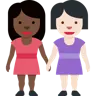 Women Holding Hands: Dark Skin Tone, Light Skin Tone Emoji 👩🏿‍🤝‍👩🏻 image - Twitter / X (Twemoji) style