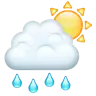 ดวงอาทิตย์สีขาวหลังเมฆกับฝน Emoji 🌦 image - WhatsApp style