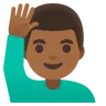 Man Raising Hand: Medium-Dark Skin Tone Emoji 🙋🏾‍♂️ image - Google Noto Color style