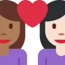 Couple With Heart: Woman, Woman, Medium-Dark Skin Tone, Light Skin Tone Emoji 👩🏾‍❤️‍👩🏻 image - Twitter / X (Twemoji) style