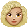 Woman: Medium-Light Skin Tone, Curly Hair Emoji 👩🏼‍🦱 image - WhatsApp style