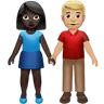 Woman And Man Holding Hands: Dark Skin Tone, Medium-Light Skin Tone Emoji 👩🏿‍🤝‍👨🏼 image - Apple style