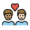Couple With Heart: Man, Man, Medium Skin Tone, Light Skin Tone Emoji 👨🏽‍❤️‍👨🏻 image - OpenMoji style
