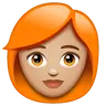 Woman: Medium-Light Skin Tone, Red Hair Emoji 👩🏼‍🦰 image - WhatsApp style