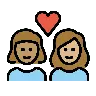 Couple With Heart: Woman, Woman, Medium Skin Tone, Medium-Light Skin Tone Emoji 👩🏽‍❤️‍👩🏼 image - OpenMoji style