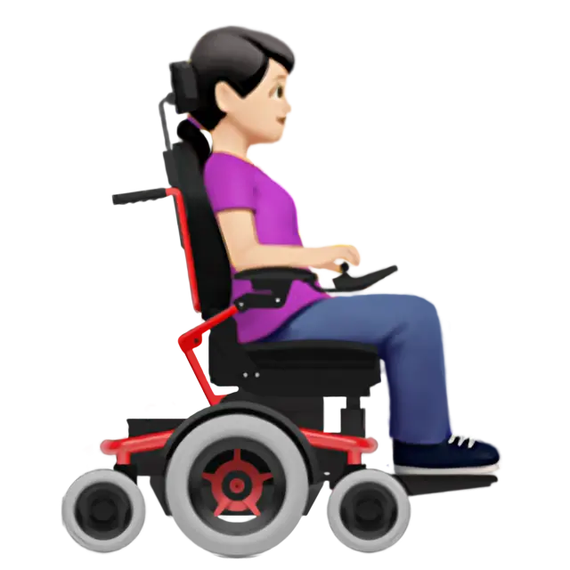 Woman In Motorized Wheelchair Facing Right: Light Skin Tone