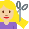 Woman Getting Haircut: Medium-Light Skin Tone Emoji 💇🏼‍♀️ image - Twitter / X (Twemoji) style