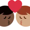 Kiss: Man, Man, Dark Skin Tone, Medium Skin Tone Emoji 👨🏿‍❤️‍💋‍👨🏽 image - Twitter / X (Twemoji) style