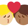 Kiss: Person, Person, Medium-Light Skin Tone, Medium-Dark Skin Tone Emoji 🧑🏼‍❤️‍💋‍🧑🏾 image - Twitter / X (Twemoji) style