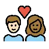 Couple With Heart: Woman, Man, Light Skin Tone, Medium-Dark Skin Tone Emoji 👩🏻‍❤️‍👨🏾 image - OpenMoji style