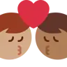 Kiss: Man, Man, Medium Skin Tone, Medium-Dark Skin Tone Emoji 👨🏽‍❤️‍💋‍👨🏾 image - Twitter / X (Twemoji) style