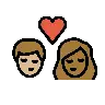 Kiss: Person, Person, Medium-Light Skin Tone, Medium-Dark Skin Tone Emoji 🧑🏼‍❤️‍💋‍🧑🏾 image - OpenMoji style