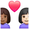 Couple With Heart: Woman, Woman, Light Skin Tone, Medium-Dark Skin Tone Emoji 👩🏻‍❤️‍👩🏾 image - Samsung style