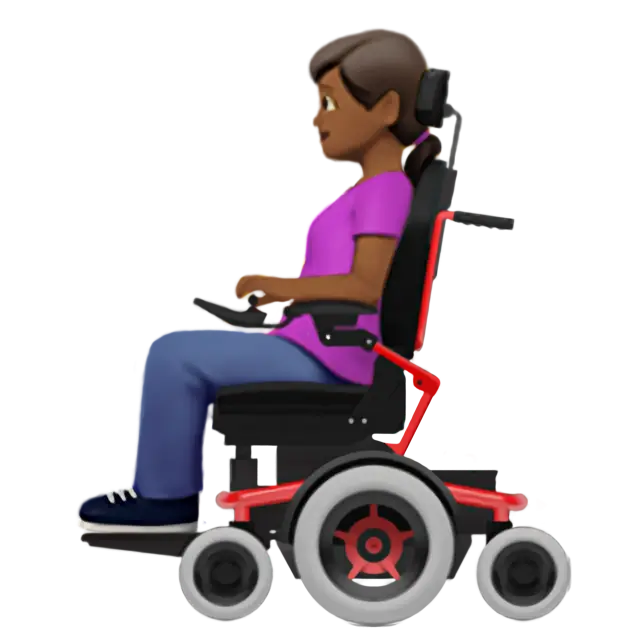Woman In Motorized Wheelchair: Medium-Dark Skin Tone