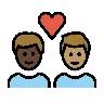 Couple With Heart: Man, Man, Dark Skin Tone, Medium Skin Tone Emoji 👨🏿‍❤️‍👨🏽 image - OpenMoji style