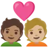 Kiss: Person, Person, Medium-Light Skin Tone, Medium Skin Tone Emoji 🧑🏼‍❤️‍💋‍🧑🏽 image - Google Noto Color style