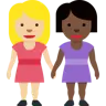 Women Holding Hands: Medium-Light Skin Tone, Dark Skin Tone Emoji 👩🏼‍🤝‍👩🏿 image - Twitter / X (Twemoji) style