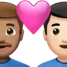 Couple With Heart: Man, Man, Medium Skin Tone, Light Skin Tone Emoji 👨🏽‍❤️‍👨🏻 image - Apple style