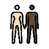 Woman And Man Holding Hands: Light Skin Tone, Dark Skin Tone Emoji 👩🏻‍🤝‍👨🏿 image - OpenMoji style