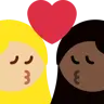 Kiss: Woman, Woman, Medium-Light Skin Tone, Dark Skin Tone Emoji 👩🏼‍❤️‍💋‍👩🏿 image - Twitter / X (Twemoji) style