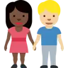 Woman And Man Holding Hands: Dark Skin Tone, Medium-Light Skin Tone Emoji 👩🏿‍🤝‍👨🏼 image - Twitter / X (Twemoji) style