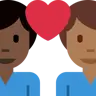 Couple With Heart: Man, Man, Dark Skin Tone, Medium-Dark Skin Tone Emoji 👨🏿‍❤️‍👨🏾 image - Twitter / X (Twemoji) style