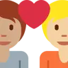 Couple With Heart: Person, Person, Medium Skin Tone, Medium-Light Skin Tone Emoji 🧑🏽‍❤️‍🧑🏼 image - Twitter / X (Twemoji) style