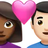 Couple With Heart: Woman, Man, Medium-Dark Skin Tone, Light Skin Tone Emoji 👩🏾‍❤️‍👨🏻 image - Apple style