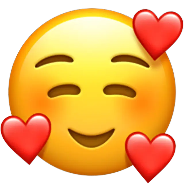 Uśmiechnięta twarz z uśmiechniętymi oczami i trzema sercami