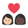 Kiss: Woman, Woman, Light Skin Tone, Dark Skin Tone Emoji 👩🏻‍❤️‍💋‍👩🏿 image - Tossface style