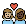 Couple With Heart: Woman, Woman, Medium-Light Skin Tone, Dark Skin Tone Emoji 👩🏼‍❤️‍👩🏿 image - OpenMoji style
