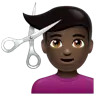 Man Getting Haircut: Dark Skin Tone Emoji 💇🏿‍♂️ image - WhatsApp style