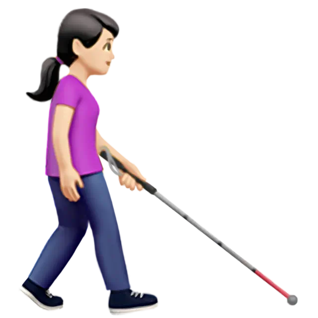 Woman With White Cane Facing Right: Light Skin Tone