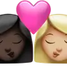 Kiss: Woman, Woman, Dark Skin Tone, Medium-Light Skin Tone Emoji 👩🏿‍❤️‍💋‍👩🏼 image - Apple style