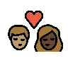 Kiss: Woman, Man, Medium Skin Tone, Dark Skin Tone Emoji 👩🏽‍❤️‍💋‍👨🏿 image - OpenMoji style