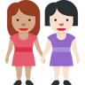 Women Holding Hands: Medium Skin Tone, Light Skin Tone Emoji 👩🏽‍🤝‍👩🏻 image - Twitter / X (Twemoji) style
