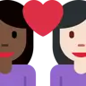 Couple With Heart: Woman, Woman, Dark Skin Tone, Light Skin Tone Emoji 👩🏿‍❤️‍👩🏻 image - Twitter / X (Twemoji) style