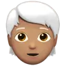 Person: Medium Skin Tone, White Hair Emoji 🧑🏽‍🦳 image - Apple style