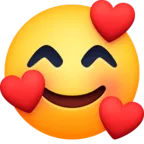 Uśmiechnięta twarz z uśmiechniętymi oczami i trzema sercami Emoji 🥰 image - Facebook Meta style