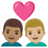 Couple With Heart: Man, Man, Medium-Light Skin Tone, Medium Skin Tone Emoji 👨🏼‍❤️‍👨🏽 image - Google Noto Color style