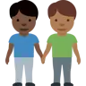 Men Holding Hands: Dark Skin Tone, Medium-Dark Skin Tone Emoji 👨🏿‍🤝‍👨🏾 image - Twitter / X (Twemoji) style