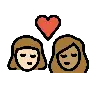 Kiss: Woman, Woman, Light Skin Tone, Medium Skin Tone Emoji 👩🏻‍❤️‍💋‍👩🏽 image - OpenMoji style