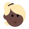 Woman: Dark Skin Tone, Blond Hair Emoji 👱🏿‍♀️ image - Tossface style