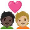 Kiss: Person, Person, Medium-Light Skin Tone, Dark Skin Tone Emoji 🧑🏼‍❤️‍💋‍🧑🏿 image - Google Noto Color style