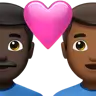 Couple With Heart: Man, Man, Dark Skin Tone, Medium-Dark Skin Tone Emoji 👨🏿‍❤️‍👨🏾 image - Apple style