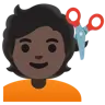 Person Getting Haircut: Dark Skin Tone Emoji 💇🏿 image - Google Noto Color style