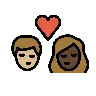 Kiss: Woman, Man, Medium-Light Skin Tone, Dark Skin Tone Emoji 👩🏼‍❤️‍💋‍👨🏿 image - OpenMoji style
